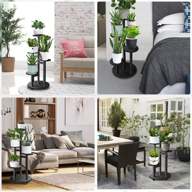 GEEBOBO 5 Tiered Tall Plant Stand for Indoor, Wood Plant Shelf Corner Display Rack, Multi-tier Planter Pot Holder Flower Stand for Living Room Balcony Garden Patio (Black) - Image 3